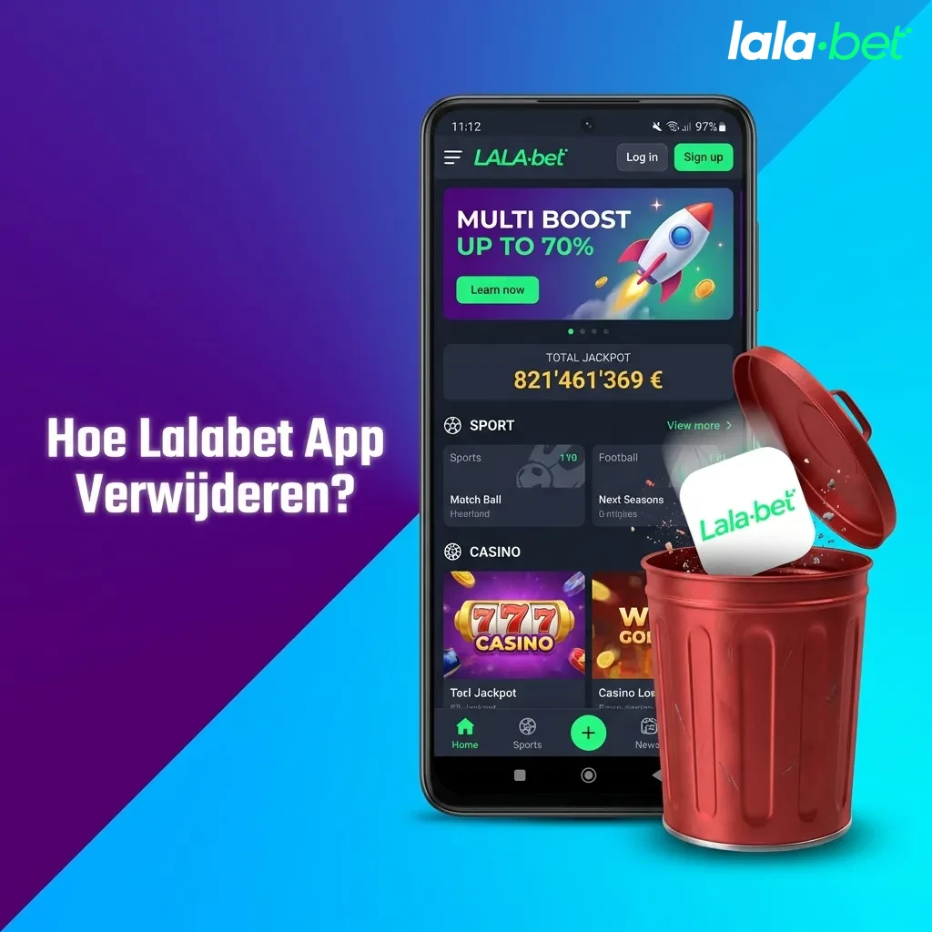 Smartphone scherm toont het verwijderen van de Lalabet app met deïnstalleer optie zichtbaar