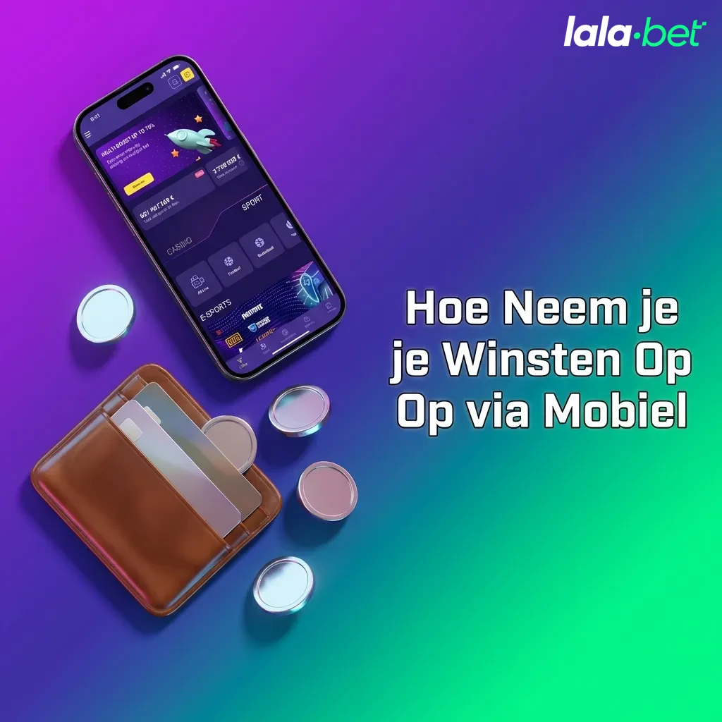 Mobiele telefoon toont opnamescherm met stappen om winsten op te nemen via een casino-app