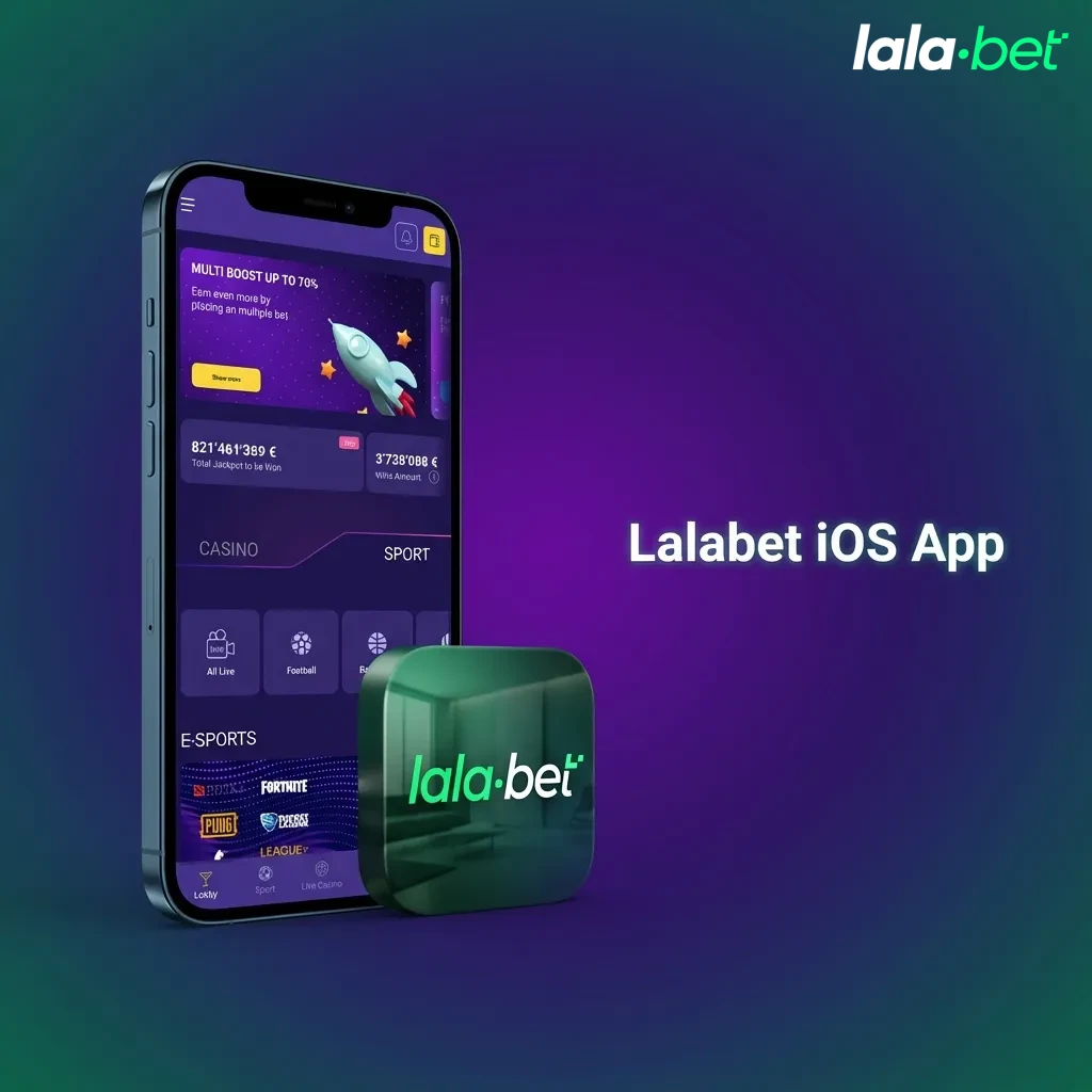 Lalabet iOS app icon on iPhone screen showing betting interface for sports and casino games