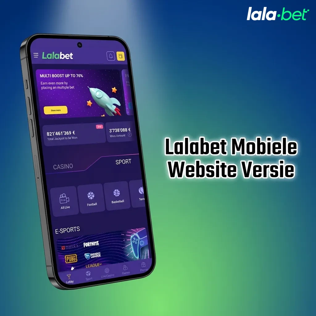Lalabet mobiele website interface getoond op smartphone, volledig geoptimaliseerd voor wedden en casinospellen zonder download