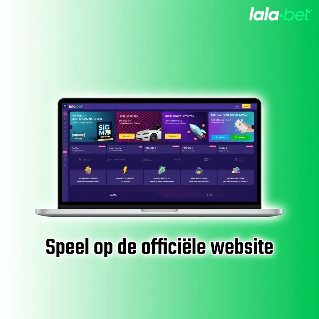 Laptop scherm toont officiële casino en sportweddenschappen website met volledige functionaliteit via browser