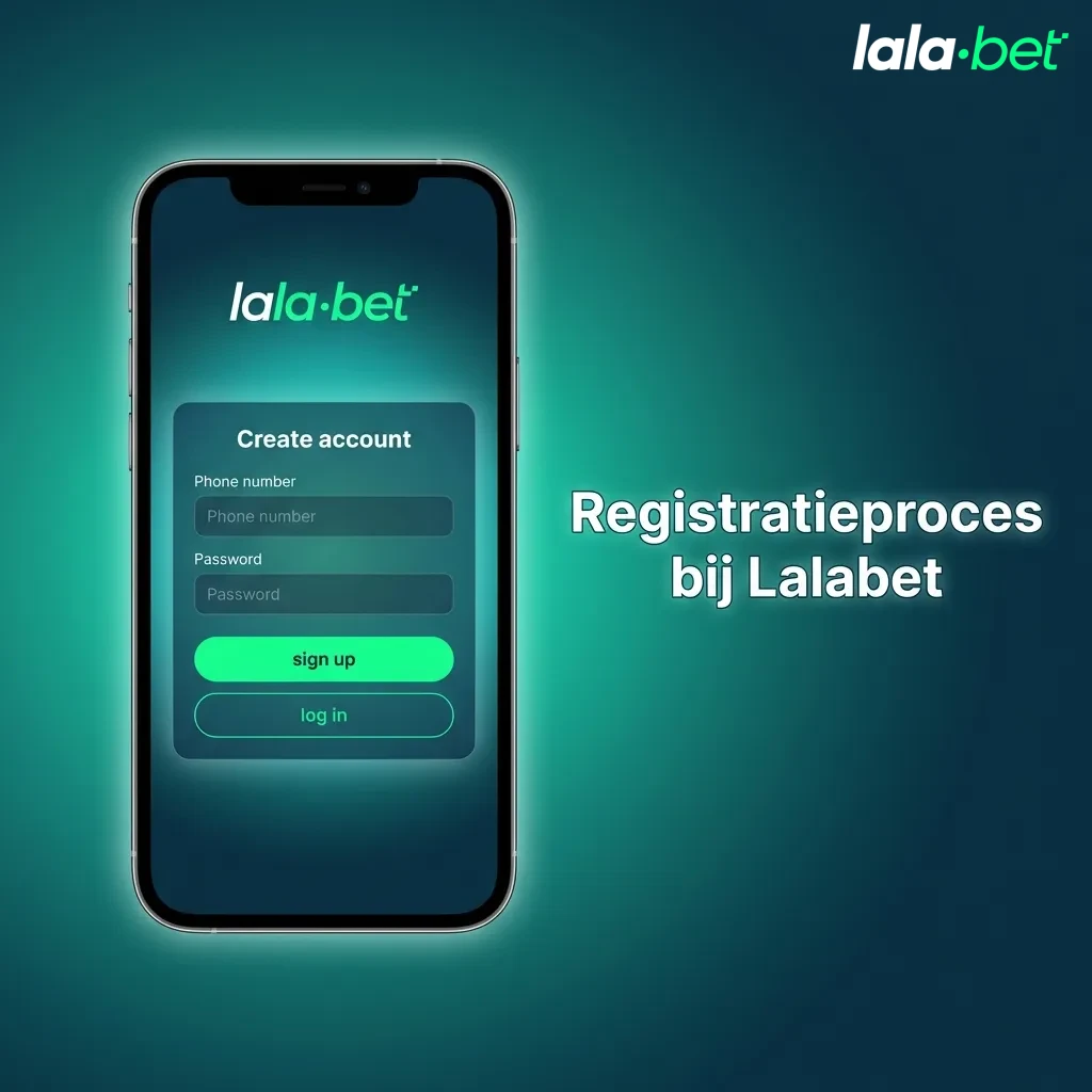 Lalabet registratieproces met stappen: aanmeldknop, gegevens invullen, email bevestigen en eerste storting doen