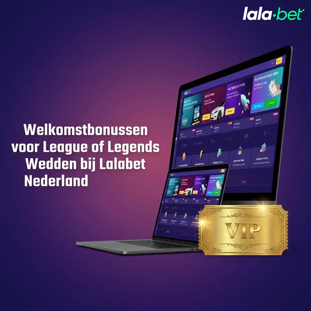 Lalabet welcome bonus for League of Legends betting showing sports and casino bonus packages for Dutch players