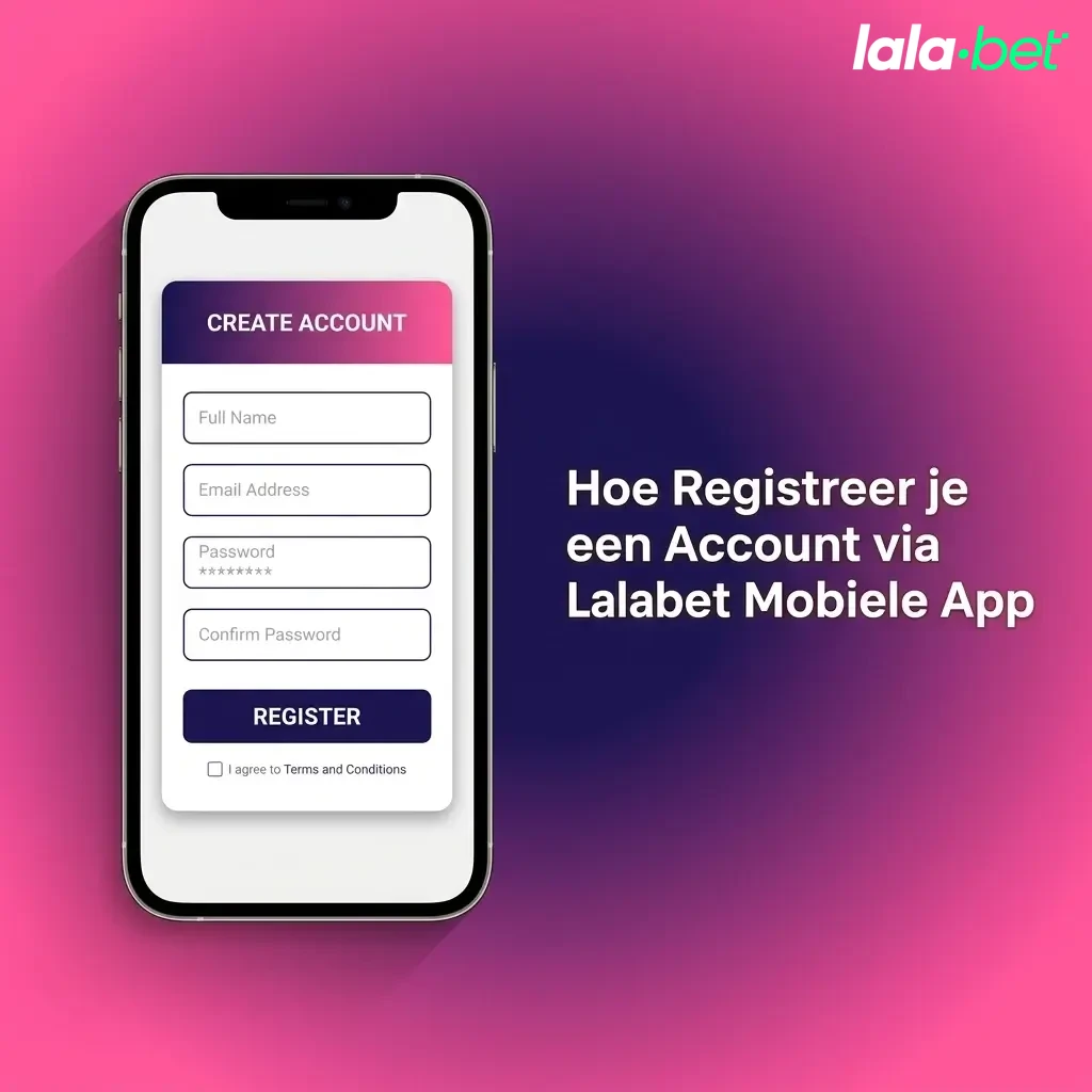 Registreer een account via de Lalabet mobiele app in drie stappen met e-mail en telefoonnummer