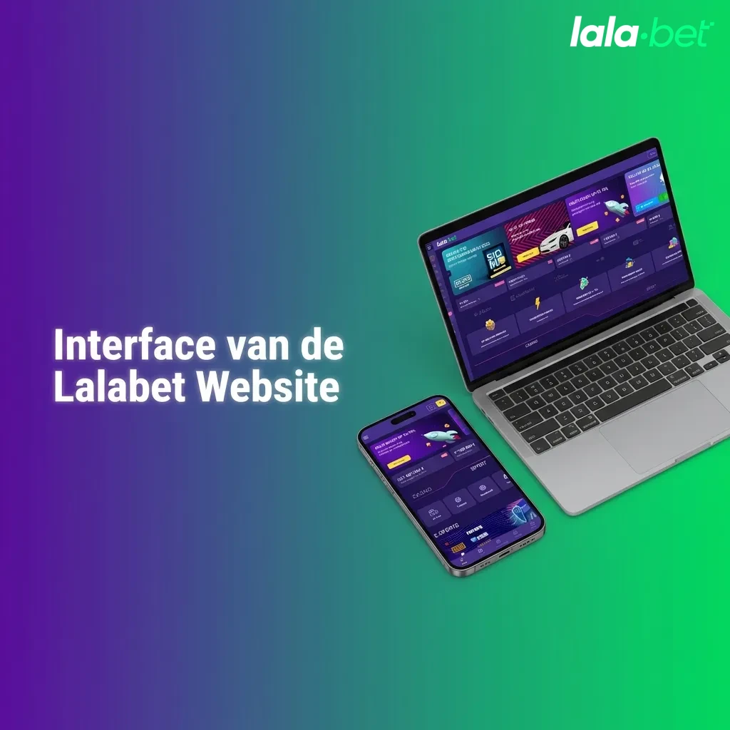 Lalabet website interface met navigatiebalk voor Sport, Live Casino, Casino, Promoties en Klantenservice met zoekfunctie
