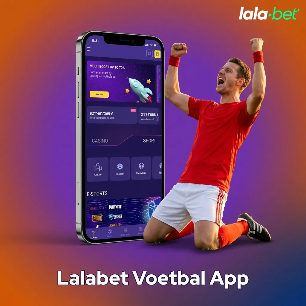 Lalabet voetbal app interface op smartphone met wedopties en live statistieken voor mobiel wedden