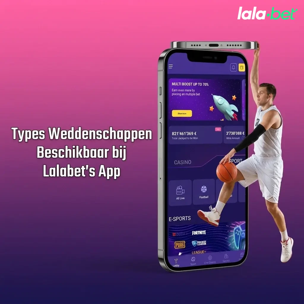 Overzicht van weddenschapstypen in Lalabet app: enkel, combi, systeem, handicap en over/under weddenschappen.